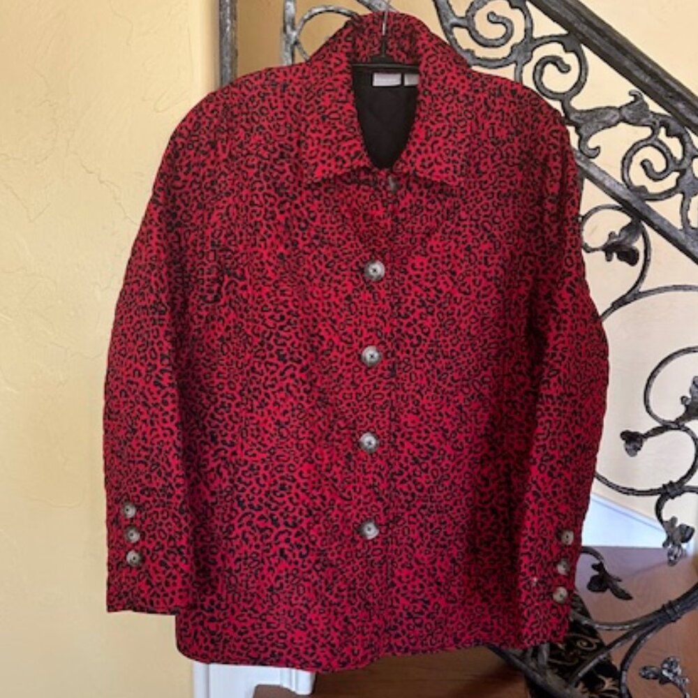 Nice Chico's Red/Black Leopard print Jacket- ladies’ 12/14
